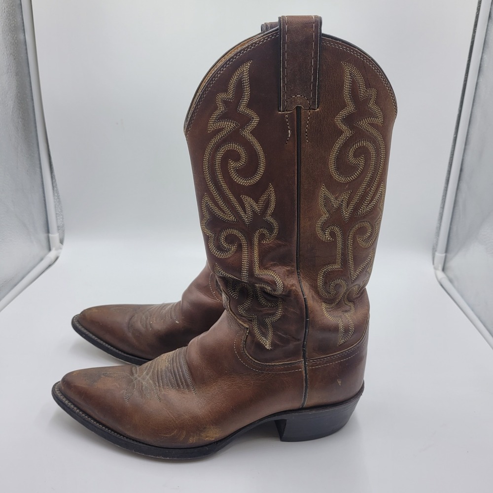 Justin Mens 2252 Brown Leather Western Cowboy Boots Pointed Toe Size 7.5 D